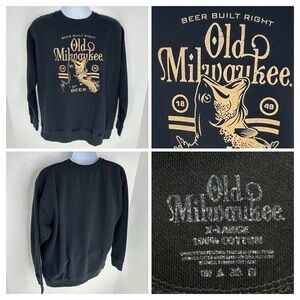 Old Milwaukee Beer‎ Built Right Bass Fishing Crew Neck Sweatshirt Size XL Black